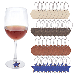 Mixed Shapes Деревянное кольцо для этикетки винного бокала, с 316 кольцами-подвесками для бокалов для вина из хирургической нержавеющей стали, разнообразные, 25~30x29~30x0.7~3 мм