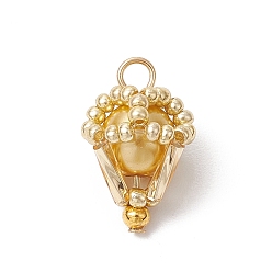 (932FM) Темно-синий аква-матовый с подкладкой Стеклянные жемчужные подвески, подвески на воздушном шаре, со стеклянными бусинами и 304 петлями из нержавеющей стали, темно-золотистые, 18~19x12~13 мм, отверстие : 2~3 мм