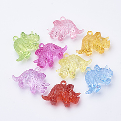 Mixed Color Transparent Acrylic Pendants, Rhinoceros Shaped, Mixed Color, 32x47x16.5mm, Hole: 3mm, about 65pcs/500g