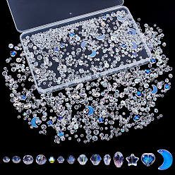 Clear Electroplate Glass Beads Strands, Rondelle & Bicone, Pearl Luster Plated, Faceted, Clear, 4~16x3~11mm, Hole: 0.4~1.2mm