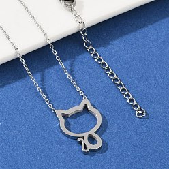 Нержавеющая Сталь Цвет 304 ожерелья из нержавеющей стали с контуром кошки для женщин, цвет нержавеющей стали, 17.99 дюйм (45.7 см)