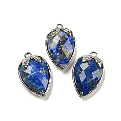 Ляпис-Лазурь Граненые подвески из натурального лазурита, покрытие стойки латунные подвески с клубникой, платина, 18x11x5~5.5 мм, отверстие : 1.2 мм