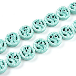 Васильковый Фарфора ручной работы шарик нити, плоский круг со змеей и кроликом, фантазии античного стекла фарфора, васильковый, 15~15.5x7.5~8 мм, отверстие : 2 мм, около 20 шт / нитка, 11.81 дюйм (30 см)