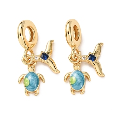 Темно-Голубой Подвески из океанской латуни с кубическим цирконием в европейском стиле, подвески с большим отверстием и эмалью в виде морских животных: черепаха, рыбий хвост., реальный 16 k позолоченный, глубокое синее небо, 26 мм, отверстие : 5 мм