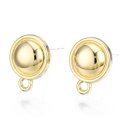 Light Gold Alloy Stud Earring Findings, with Loop and Steel Pin, Half Round with Plastic Protective Sleeve, Light Gold, 13x10mm, Hole: 1.6mm, Pin: 0.7mm