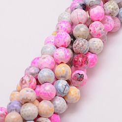 Бледно-Розовый Бусы из натурального огненного агата с потрескиванием, окрашенные, граненые, круглые, розовый жемчуг, 10 мм, отверстие : 1.5 мм, около 38 шт / нитка, 14 дюйм