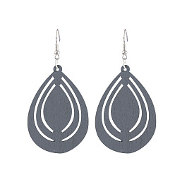 Серый Серьги-подвески в форме капли из полого дерева, платина, серые, 80x40 мм