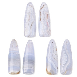 Синий Кружевый Агат Натуральный голубой агат шнурка подвески, трапециевидные подвески, 38~40x12~13.5x4~5 мм, отверстие : 1.2 мм