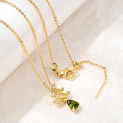 Настоящее золото 18K Подвески с микропаве из кубических цирконий в форме рождественской елки из латуни, стойки покрытие, долговечный, без кадмия и без свинца, реальный 18 k позолоченный, 18.11 дюйм (46 см), Рождественская елка: 21.5x11 мм