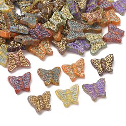 Couleur Mélangete Perles lampwork, perles au chalumeau, faits à la main, papillon, métal doré enlaça, couleur mixte, 12.5x15.5x5.5mm, Trou: 0.9mm