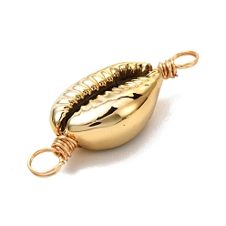 Golden Electroplated Shell Beads Links Connectors, with Eco-Friendly Copper Wire, Golden, 29~31.5x11~12x6~7mm, Hole: 3.5mm