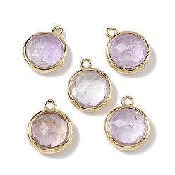 Аметист Натуральные аметисты с огранкой, плоские круглые подвески, с латунными накладками на стойку, долговечный, золотые, 14.5x12x5.5 мм, отверстие : 1.4 мм