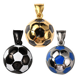 Gemischte Farbe 3Stk. 3 Farben Edelstahl Anhänger, mit Emaille, Fußball, Gemischte Farbe, 23x18 mm, Bohrung: 4x8 mm, 1 PC / Farbe