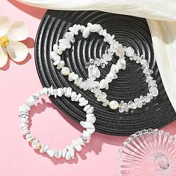 Смешанные камни 3шт. 3 Варианты дизайна: браслеты из натуральных и синтетических смешанных драгоценных камней и натурального культивированного пресноводного жемчуга, эластичные, для женщин, внутренний диаметр: 2.13 дюйм (5.4 см) 1 шт./стиль