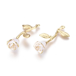 Белый Подвески из сплава , с эмалью, большой цветок розы, золотые, белые, 38x17x9 мм, отверстие : 1.2 мм