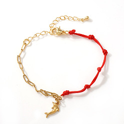 Золотой Креативные 304 браслеты из нержавеющей стали с подвесками, цепочка из скрепок и полиэстерного шнура – украшение для женщин., дельфин, золотые, 11.02 дюйм (28 см)