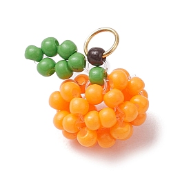 Оранжевый Стеклянные подвески из бисера, с 304 кольцами из нержавеющей стали, оранжевые, 13x10x7 мм, отверстие : 2.8 мм
