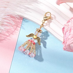 Pink Подвеска в виде ангела из стеклянного бисера, 304 подвески-застежки-лобстеры из нержавеющей стали для украшений сумок, розовые, 56 мм