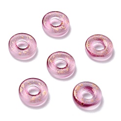 Pale Violet Red Frosted Glass Beads, with Glitter Powder, Disc/Flat Round, Pale Violet Red, 11x3mm, Hole: 4mm