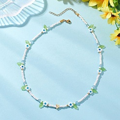 Белый Нефрит Ожерелья ручной работы из граненого круглого окрашенного натурального белого нефрита и цветочного бисера в технике миллефиори для женщин., золотые, голубой, 16.54 дюйм (42 см)