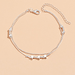 Серебро Многорядные браслеты на ногу в форме звезды из сплава, браслеты с шариковой цепочкой, серебряные, 7-1/2 дюйм (190 мм)