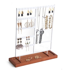 Белый Многоярусные витрины для железных ювелирных изделий с деревянными подносами, для сережек, , Браслеты, Кольца, белые, 30x9.5x31 см