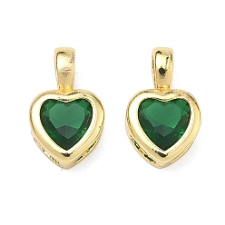 Зеленый Стеклянные прелести, сердце, с реечной обшивкой латунными выводами, без кадмия и без свинца, долговечный, граненые, зелёные, 12x7.5x3.5 мм, отверстие : 3x2.5 мм