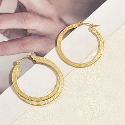Golden 201 Stainless Steel Hoop Earrings for Women, Double Round, Golden, 42x38mm