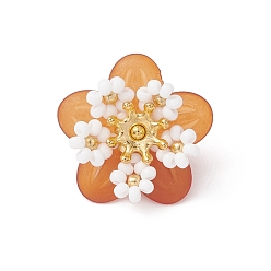 Шоколадный Подвески-цветы из стеклянных бус, с акрилом, сплавом и латунью, цвет шоколада, 11x20.5x20 мм, отверстие : 2 мм