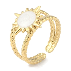 Настоящее золото 18K Ионное покрытие (ip) 304 эмалированные кольца на манжетах из нержавеющей стали, открытые кольца от солнца для женщин, реальный 18 k позолоченный, 14.5x14.5 мм