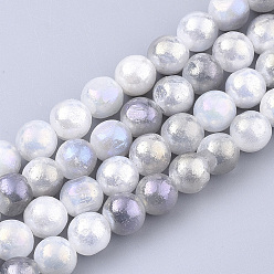 WhiteSmoke Natural Calcite Beads Strands, Silver Plated, Dyed, Round, WhiteSmoke, 8~8.5mm, Hole: 1~1.2mm, about 52pcs/strand, 16.14 inch