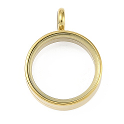 Настоящее золото 18K Ионное покрытие (IP) 304 подвески-медальоны из нержавеющей стали, со стеклом, плоский круглый шарм, реальный 18 k позолоченный, 26x19x6 мм, отверстие : 5 мм