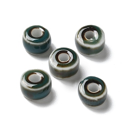 чирок Фарфоровые бусины ручной работы, плоско-круглые, зелено-синие, 9.5~10x6 мм, отверстие : 3 мм