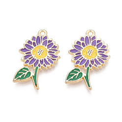 Средний Фиолетовый Подвески из эмали и сплава, , золотые, без кадмия, без никеля и без свинца, средне фиолетовый, 25.5x15.5x1.5 мм, отверстие : 1.4 мм