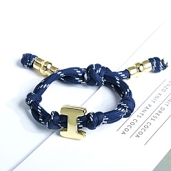 Прусский Синий Браслеты из хлопкового шнура с плетеным узлом и буквой I, латунные подвески в виде букв алфавита для женщин и мужчин, золотые, берлинская лазурь, внутренний диаметр: 1.97~2.76 дюйм (5~7 см)