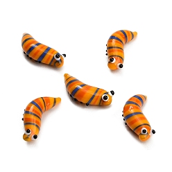 Orange Handmade Lampwork Worm Figurines, for Home Office Desk Decoration, Orange, 27.5x11x8.5mm