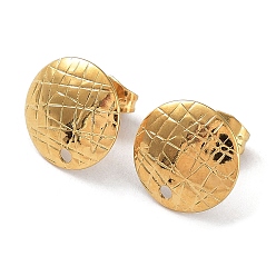 Настоящее золото 18K Ионное покрытие (ip) 304 детали серьги-гвоздики из нержавеющей стали, текстурированные круглые серьги-пусеты, реальный 18 k позолоченный, 12 мм, отверстие : 1.4 мм, штифты : 0.7 мм