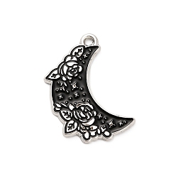 Луна Подвески из эмали и сплава, платина, луна с розой, 25x18x1 мм, отверстие : 1.6 мм