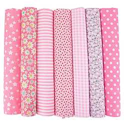 Pink Printed Cotton Fabric, for Patchwork, Sewing Tissue to Patchwork, Quilting, Flower/Polka Dot/Tartan/Striped/Star Pattern, Pink, 50x50cm, 7pcs/set