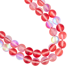 Red Synthetic Moonstone Beads Strands, Holographic Beads, Dyed, Frosted, Round, Red, 8mm, Hole: 0.7mm, about 48pcs/strand, 15 inch(38.1cm), 2strands/box