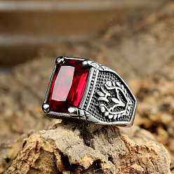 Темно-Красный 316Мужские винтажные резные кольца из нержавеющей стали с кубическим цирконием, квадратный, готические кольца, античное серебро, темно-красный, размер США 10 (19.8 мм)