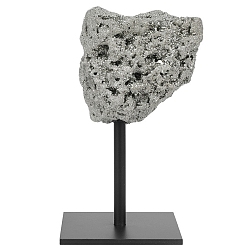 Пирит Украшение из натурального пирита, с железной подставкой для демонстрации, украшение для рабочего стола по фэн-шуй для домашнего офиса, самородки, 110~130 мм