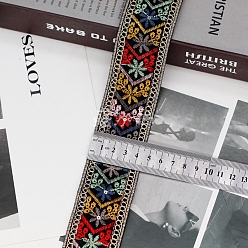 Black 10 Yards Ethnic Style Floral Polyester Embroidery Ribbon, for Crafts Wedding Gift Wrapping, Black, 1-3/4 inch(45mm)
