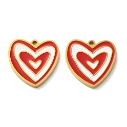 Красный Ионное покрытие (ip) 304 брелоки из нержавеющей стали с эмалью, реальный 18 k позолоченный, шарма сердца, красные, 14x14x1.5 мм, отверстие : 1 мм