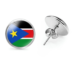 Разноцветный Плоские круглые стеклянные серьги-гвоздики на тему национального флага, серьги из платинового сплава, красочный, 12 мм