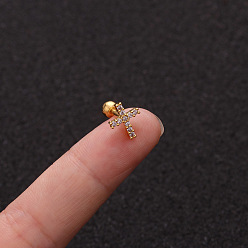 Cross Серьги-гвоздики из латуни с микропаве из прозрачного кубического циркония для женщин, с пинами из нержавеющей стали , золотые, крестик, 6 мм, штифты : 1.2 мм