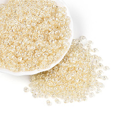 Бежевый Прозрачные цветные блестящие стеклянные бусины, овальные, 2-луночное, бежевые, 3~4.5x5~6x2.5~3 мм, отверстие : 1~1.2 мм, Около 6080 шт / фунт