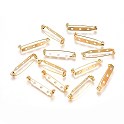 Golden Iron Brooch Findings, Back Bar Pins, Golden, 33x4.5mm, Hole: 2mm, pin: 0.5mm