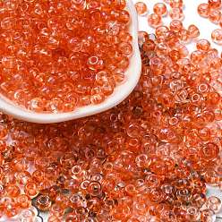 Оранжево-Красный 3/0 краска для выпечки прозрачные цвета стеклянные круглые бусины, класс А, круглое отверстие, оранжево-красный, 5.5x3 мм, отверстие : 1.8 мм, Около 2500 шт / фунт