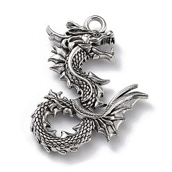 Античное Серебро Сплавочные подвески тибетского стиля, без свинца и без кадмия, дракон, античное серебро, 46x35x7 мм, отверстие : 3.8 мм